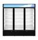 Hoshizaki RM-65-HC-BLK black three section glass door refrigerated merchandiser, front view