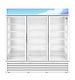 Hoshizaki RM-65-HC-WHT three section white glass door merchandiser refrigerator, front view