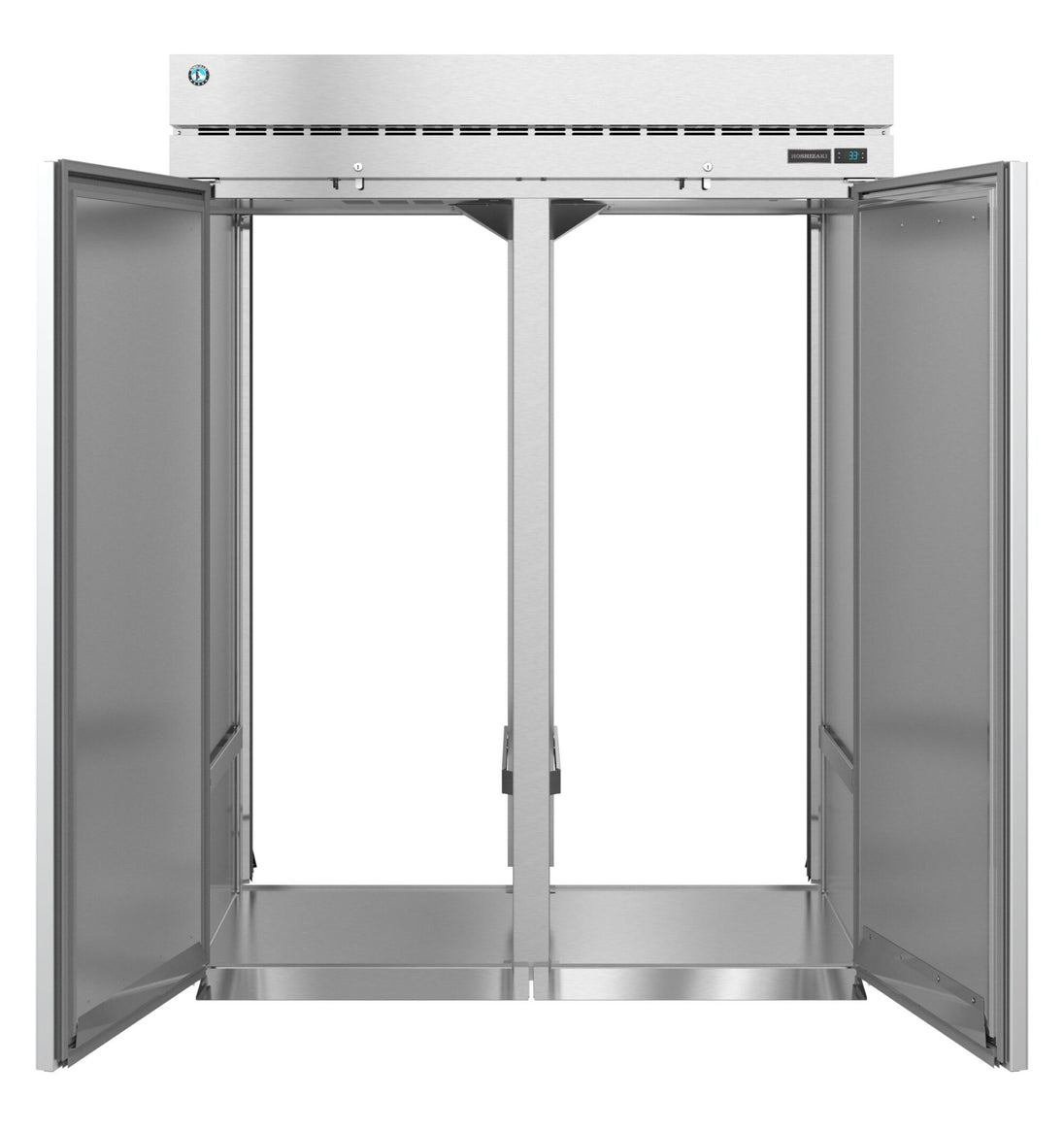 Hoshizaki RT2A-FS-FS roll-thru refrigerator with stainless doors open