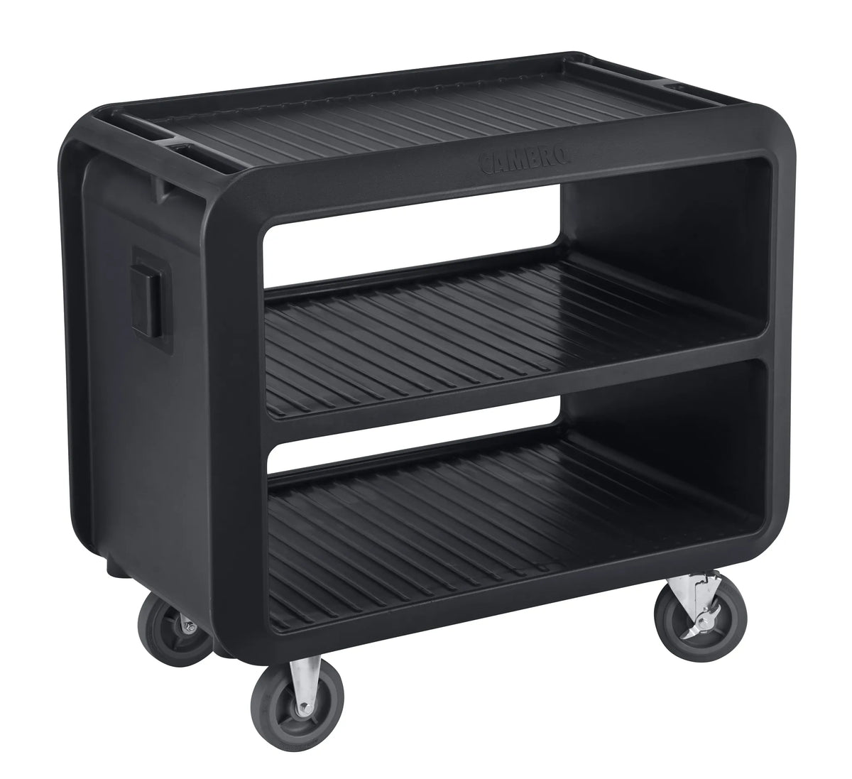 Cambro SC337110 black large service cart with 2 rigid 2 swivel casters
