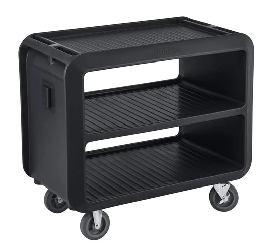 Cambro SC337110 black large service cart with 2 rigid 2 swivel casters