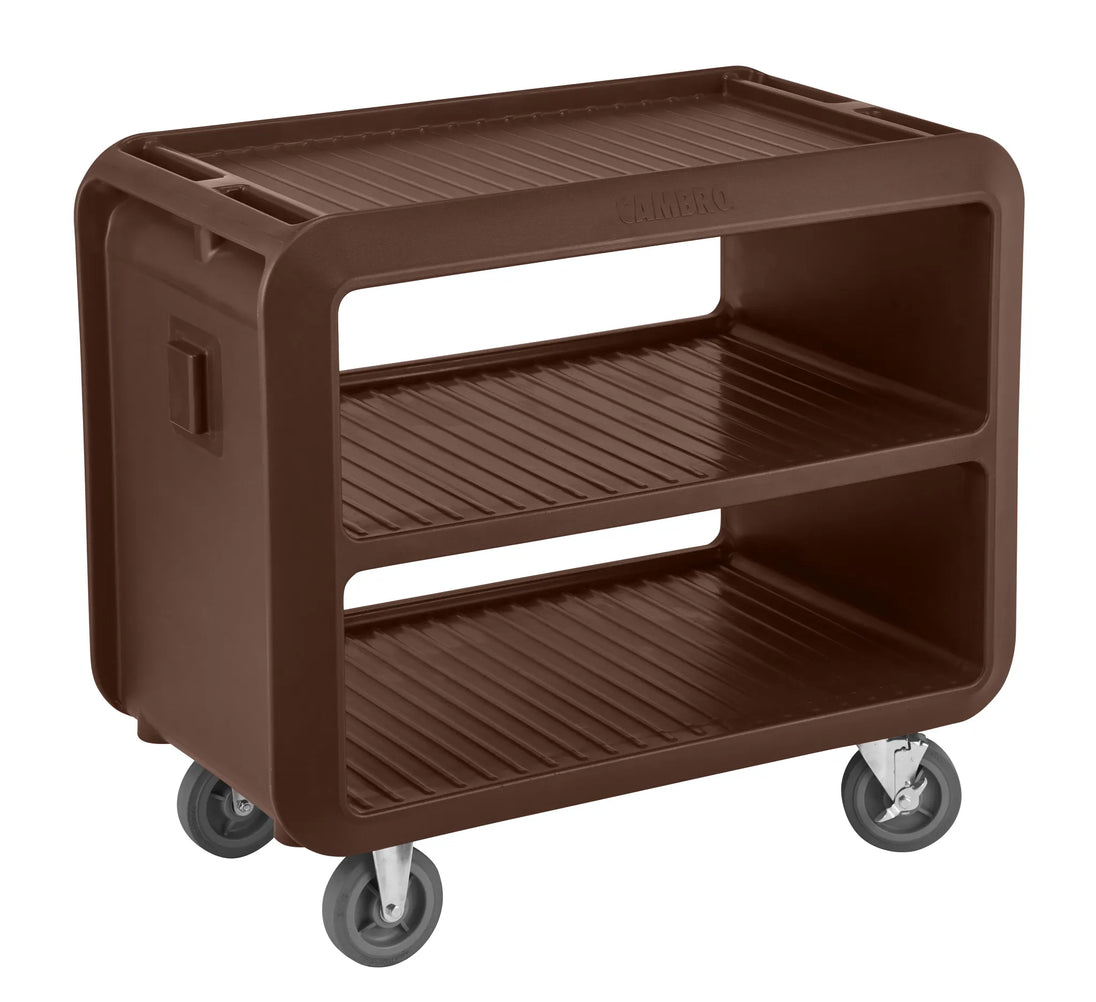 Cambro SC337131 dark brown large service cart with 2 rigid 2 swivel casters