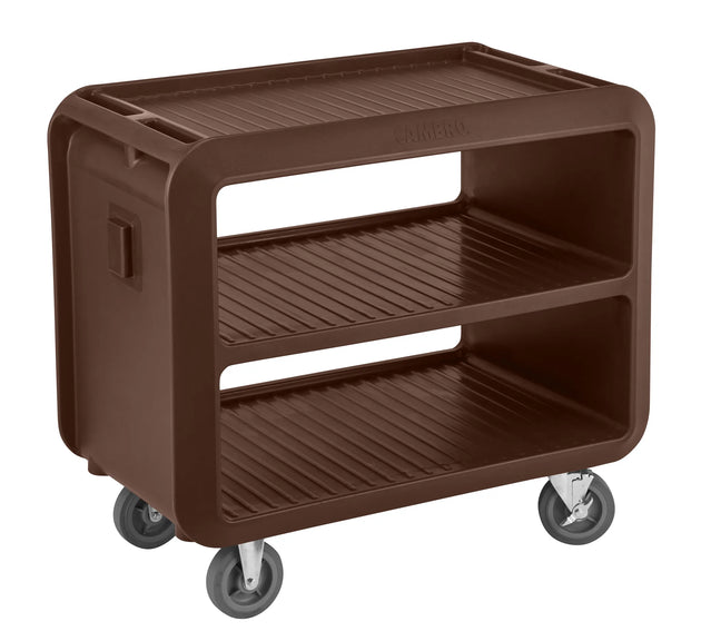 Cambro SC337131 dark brown large service cart with 2 rigid 2 swivel casters