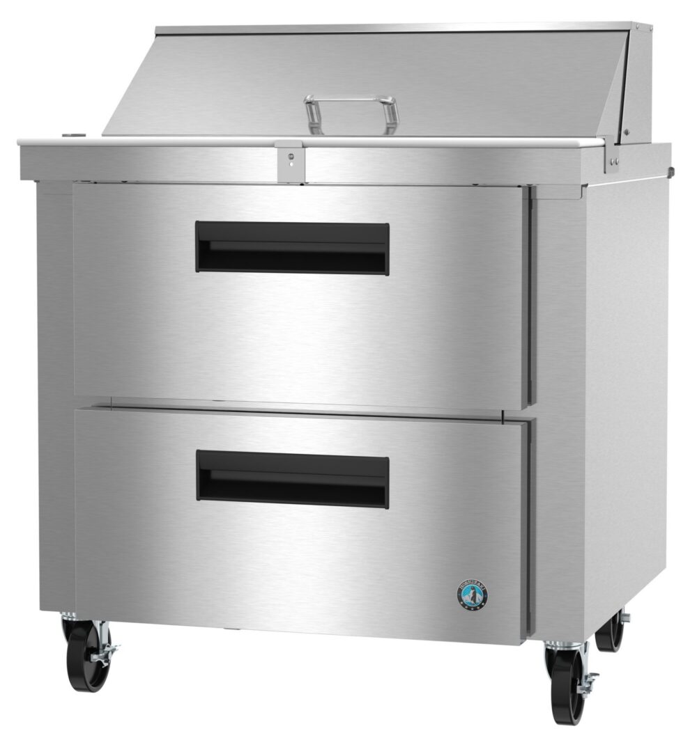 Hoshizaki SR36B-10D2 36 inch sandwich prep table refrigerator with two drawers, Steelheart Series