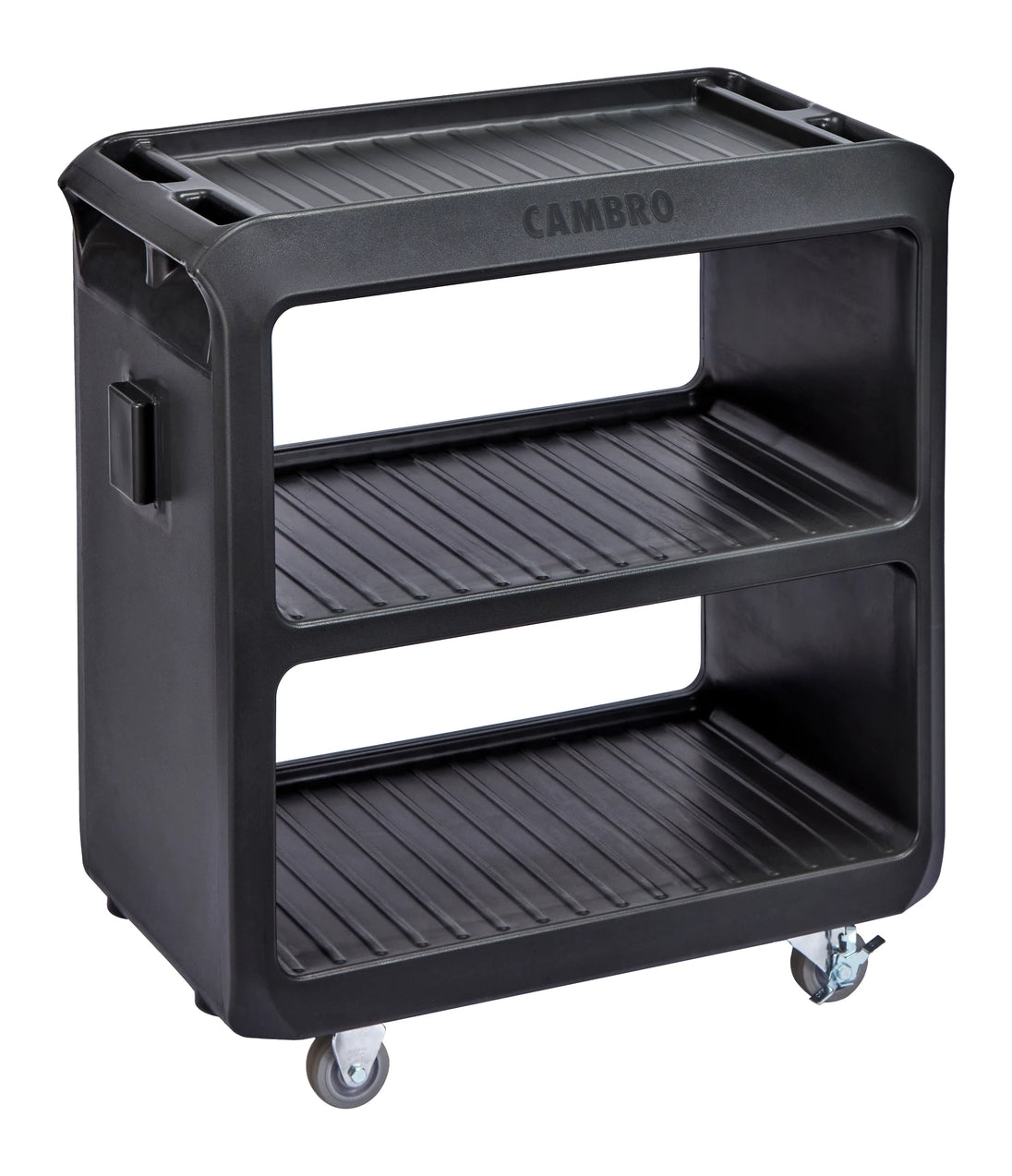 Cambro SC225110 black small service cart with 2 rigid 2 swivel casters