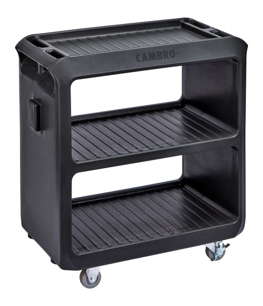 Cambro SC225110 black small service cart with 2 rigid 2 swivel casters