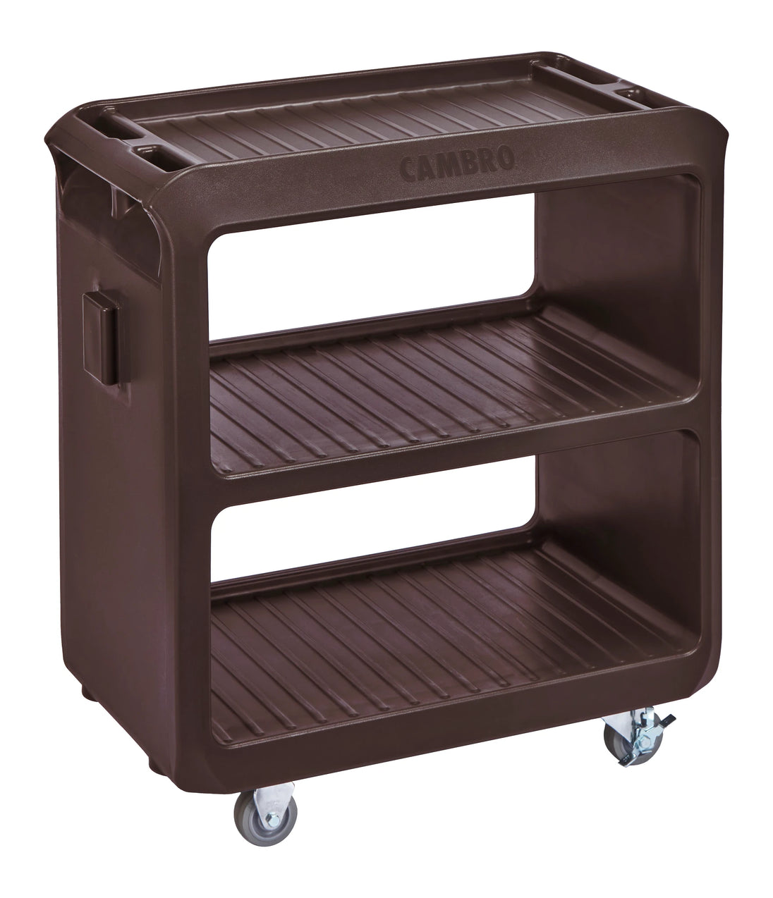 Cambro SC225131 dark brown small service cart with 2 rigid 2 swivel casters