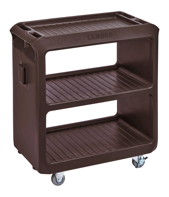 Cambro SC225131 dark brown small service cart with 2 rigid 2 swivel casters