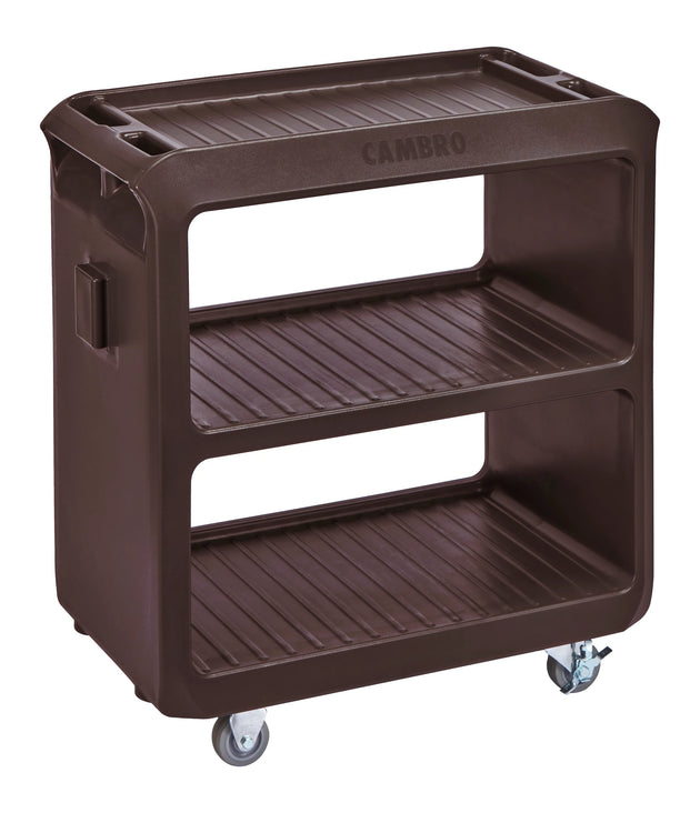 Cambro SC225131 dark brown small service cart with 2 rigid 2 swivel casters