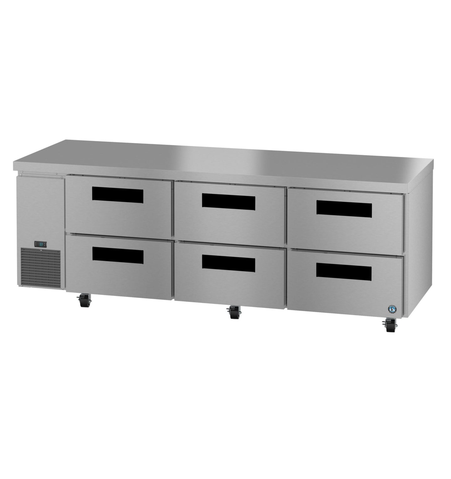 Hoshizaki ULR93B-D6 93 inch three section undercounter refrigerator with six stainless drawers