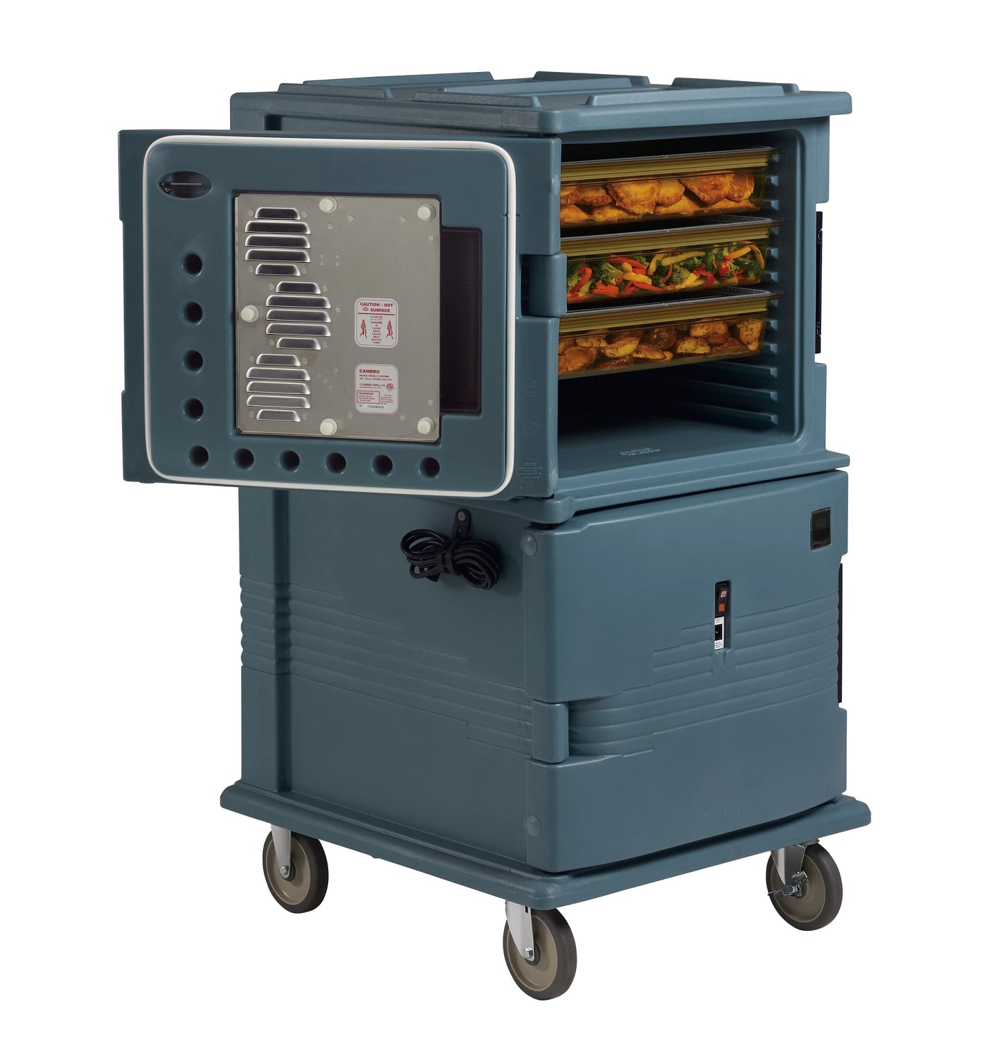 Cambro UPCH16002HD191 220V heavy duty caster Ultra Camcart heated pan carrier in Granite Gray