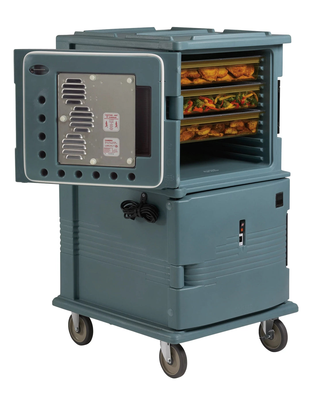Cambro UPCH16002HD401 220V heavy duty caster Ultra Camcart heated pan carrier in Slate Blue