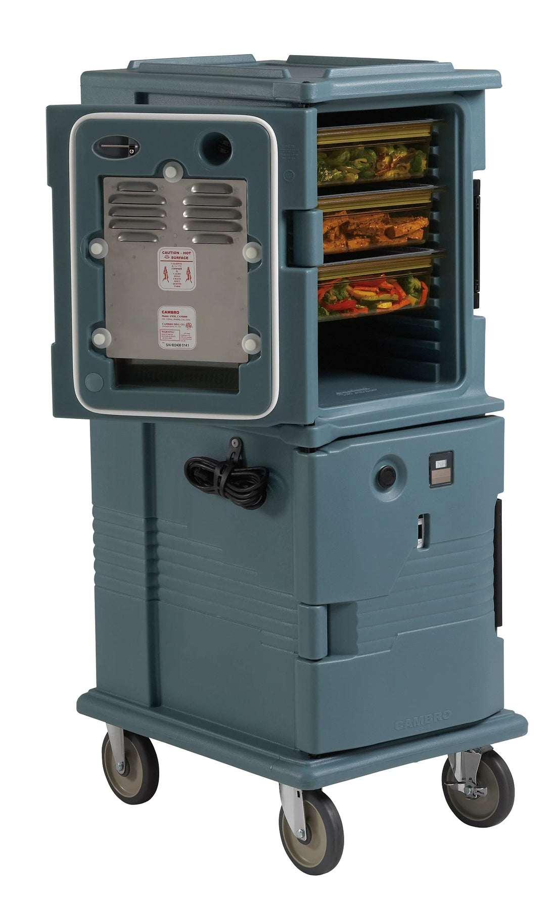 Cambro UPCH800401 both doors heated electric heated food transport cart in Slate Blue