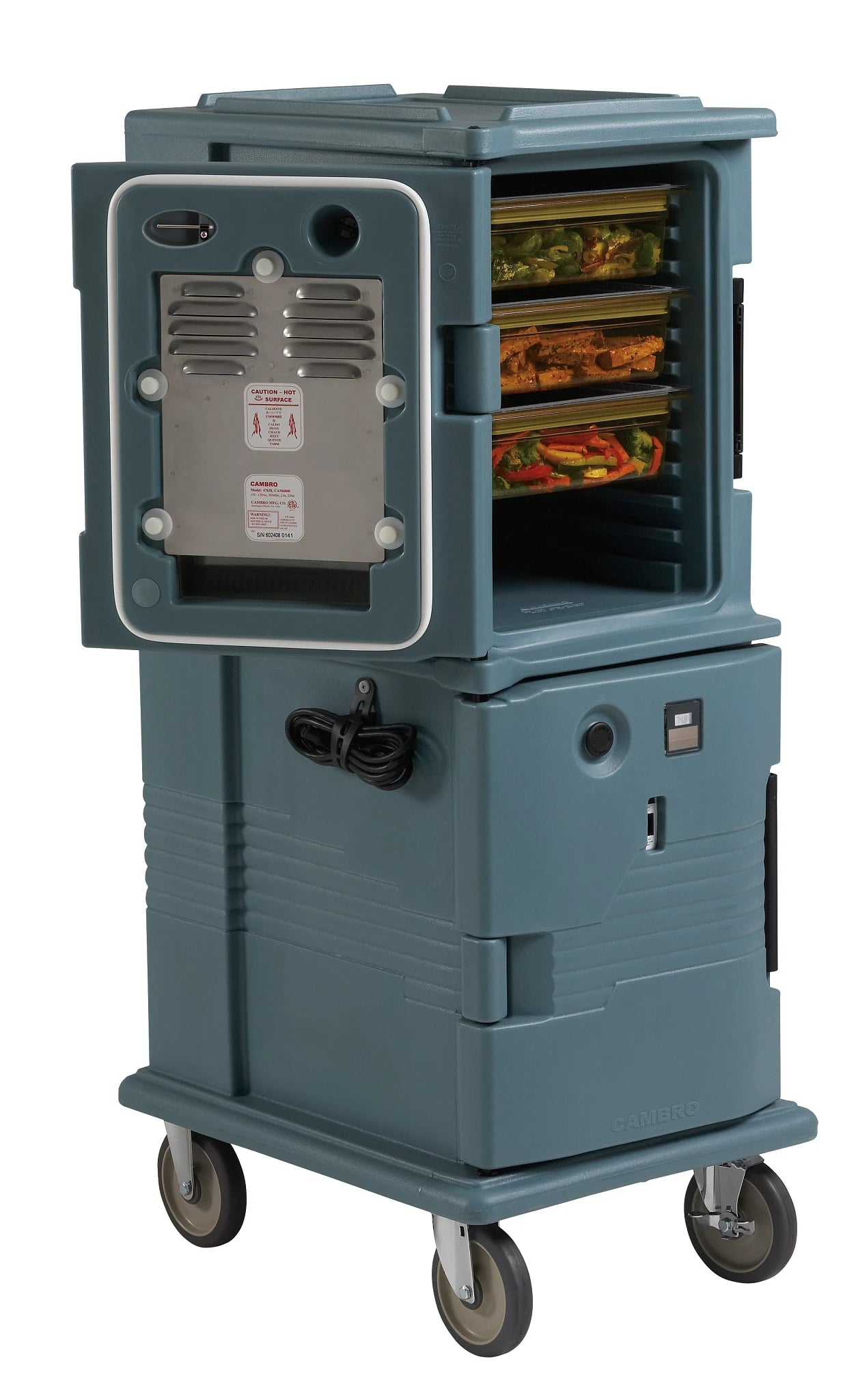 Cambro UPCH800401 both doors heated electric heated food transport cart in Slate Blue