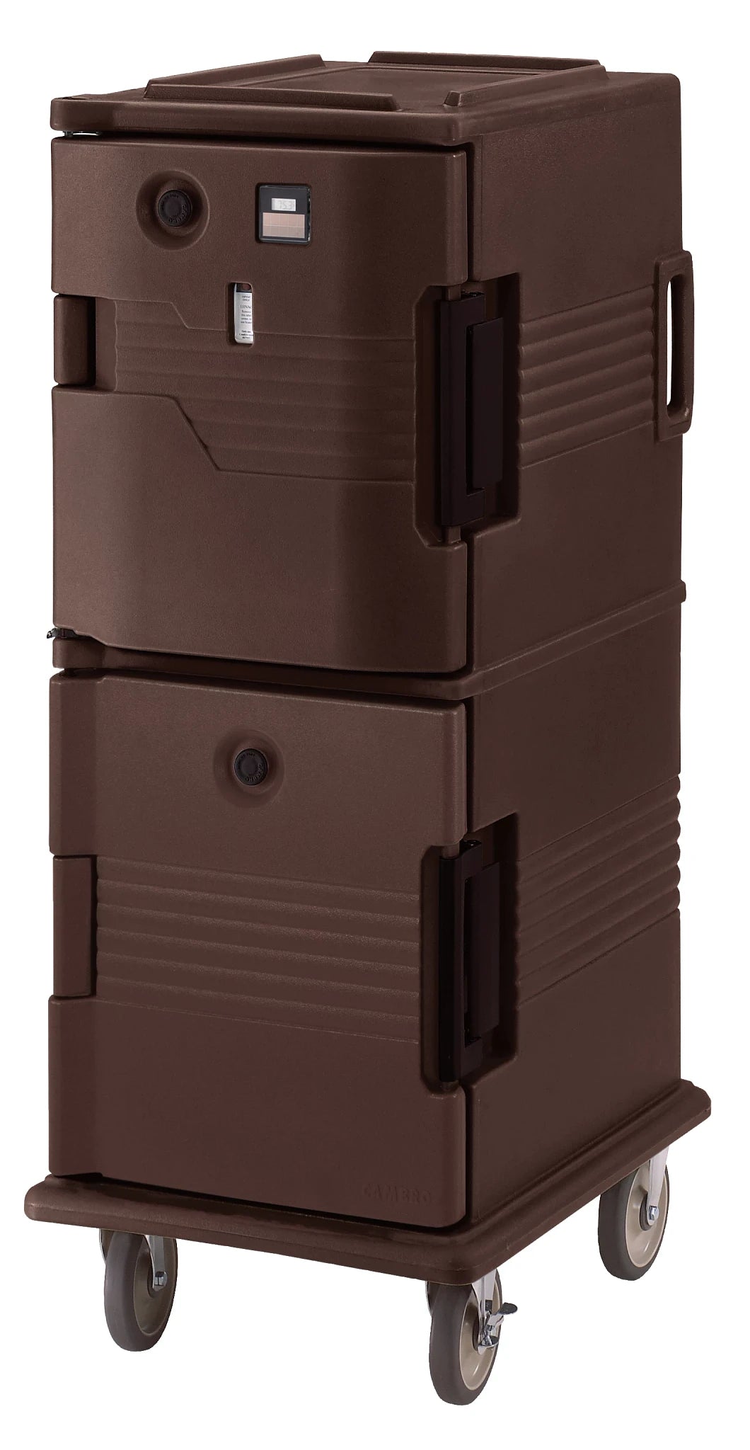 Cambro UPCHT800131 heated top door only electric heated food transport cart in Dark Brown