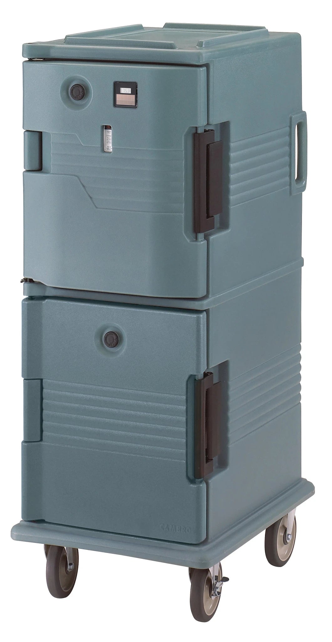 Cambro UPCHT800192 heated top door only electric heated food transport cart in Granite Green
