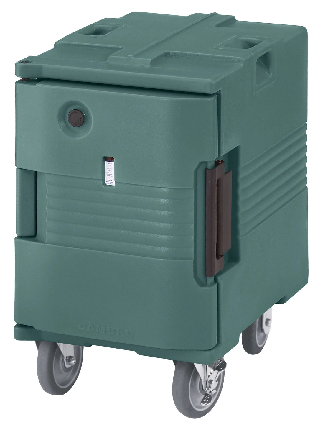 Cambro UPCHW400192 5-caster electric heated pan carrier in Granite Green