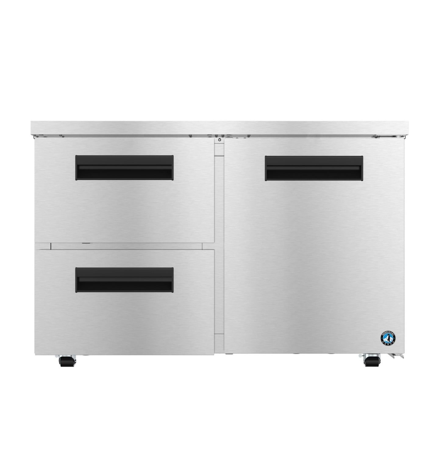 Hoshizaki UR48B-LPD2 48 inch low profile undercounter refrigerator with one stainless door and two drawers, front view