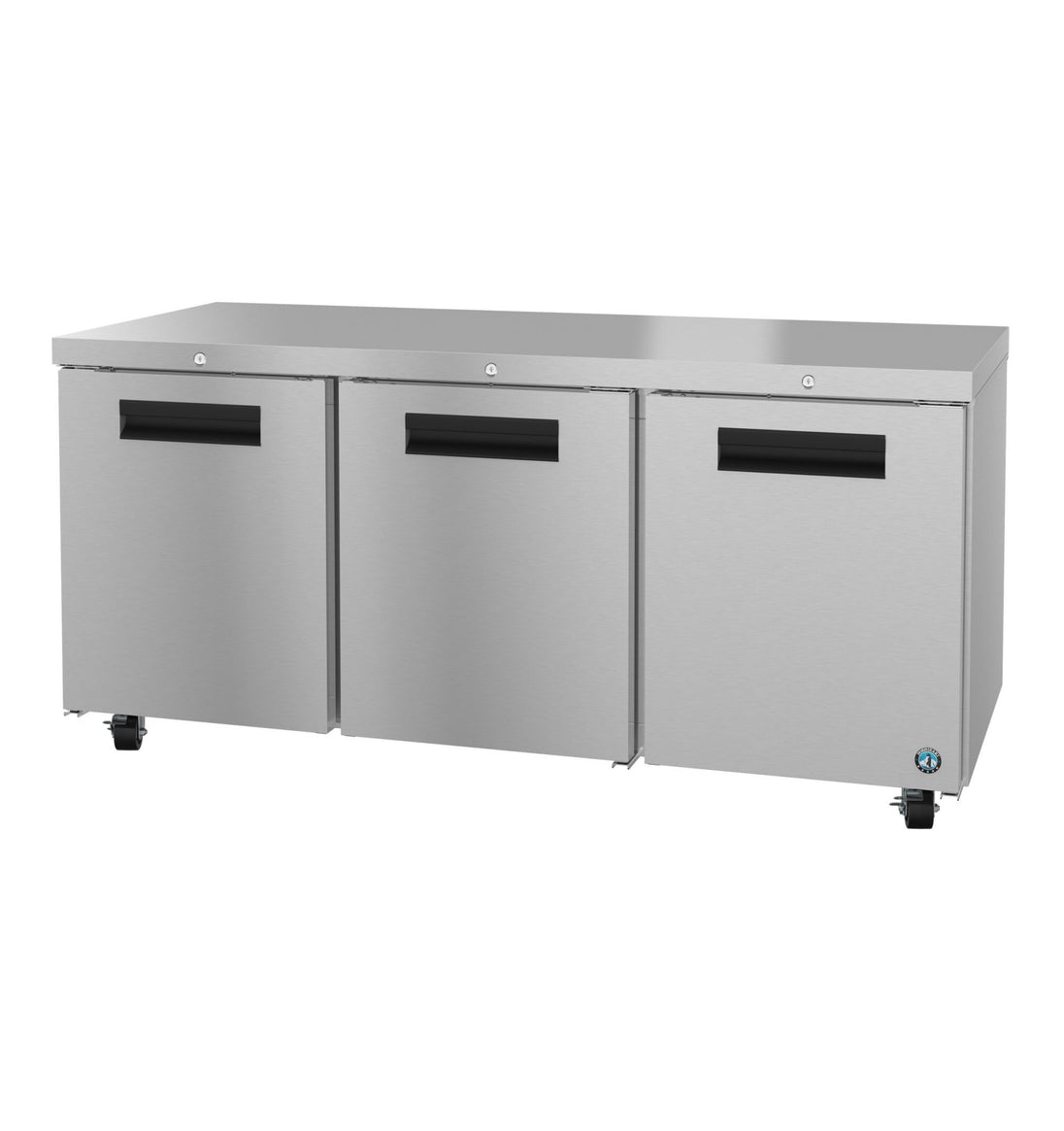 Hoshizaki UR72B-01 72 inch three section undercounter refrigerator with locking stainless doors
