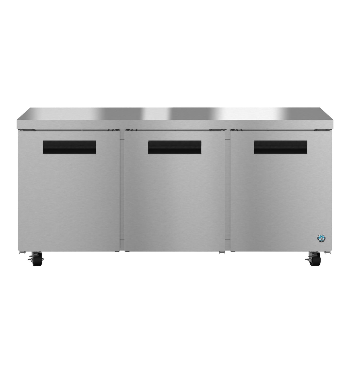 Hoshizaki UR72B undercounter refrigerator front view with three stainless doors