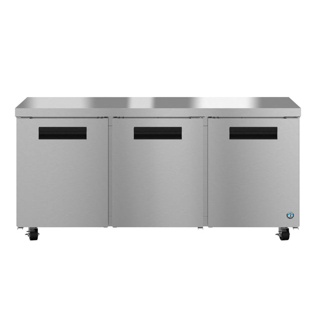 Hoshizaki UR72B undercounter refrigerator front view with three stainless doors