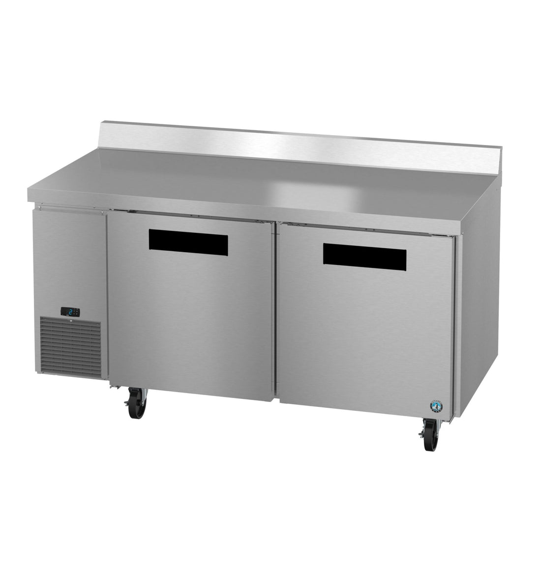 Hoshizaki WLF67B 67 inch Steelheart side mount two section worktop freezer, left three-quarter view