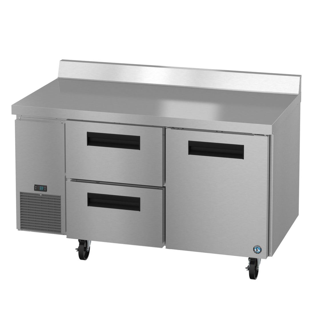 Hoshizaki WLR60B-D2 worktop refrigerator angled view showing drawer and door