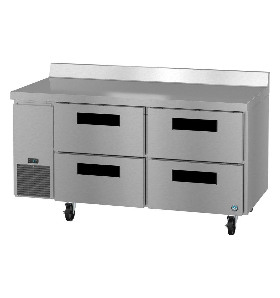 Hoshizaki WLR67B-D4 67 inch two section worktop refrigerator with four stainless drawers