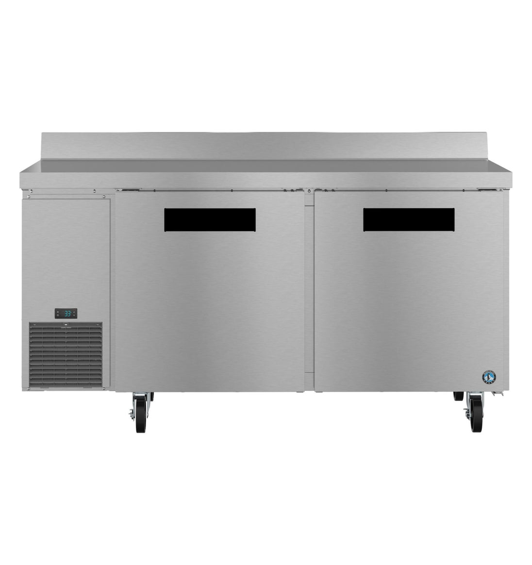 Hoshizaki WLR67B 67 inch two section side mount worktop refrigerator, front view