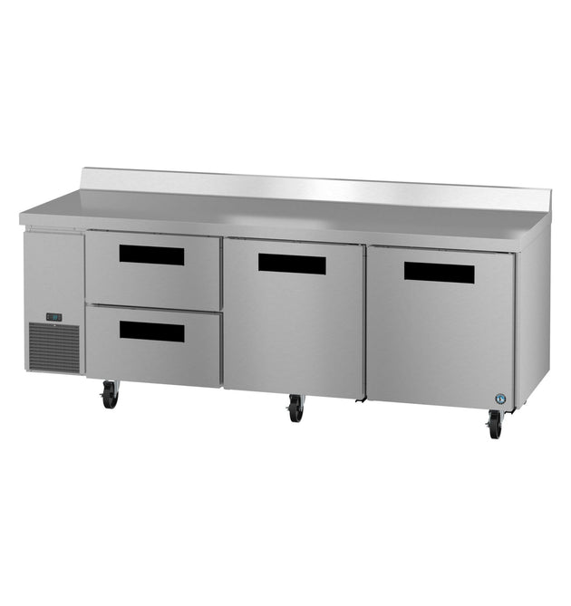 Hoshizaki WLR93B-D2 93 inch three section worktop refrigerator with two doors and two drawers