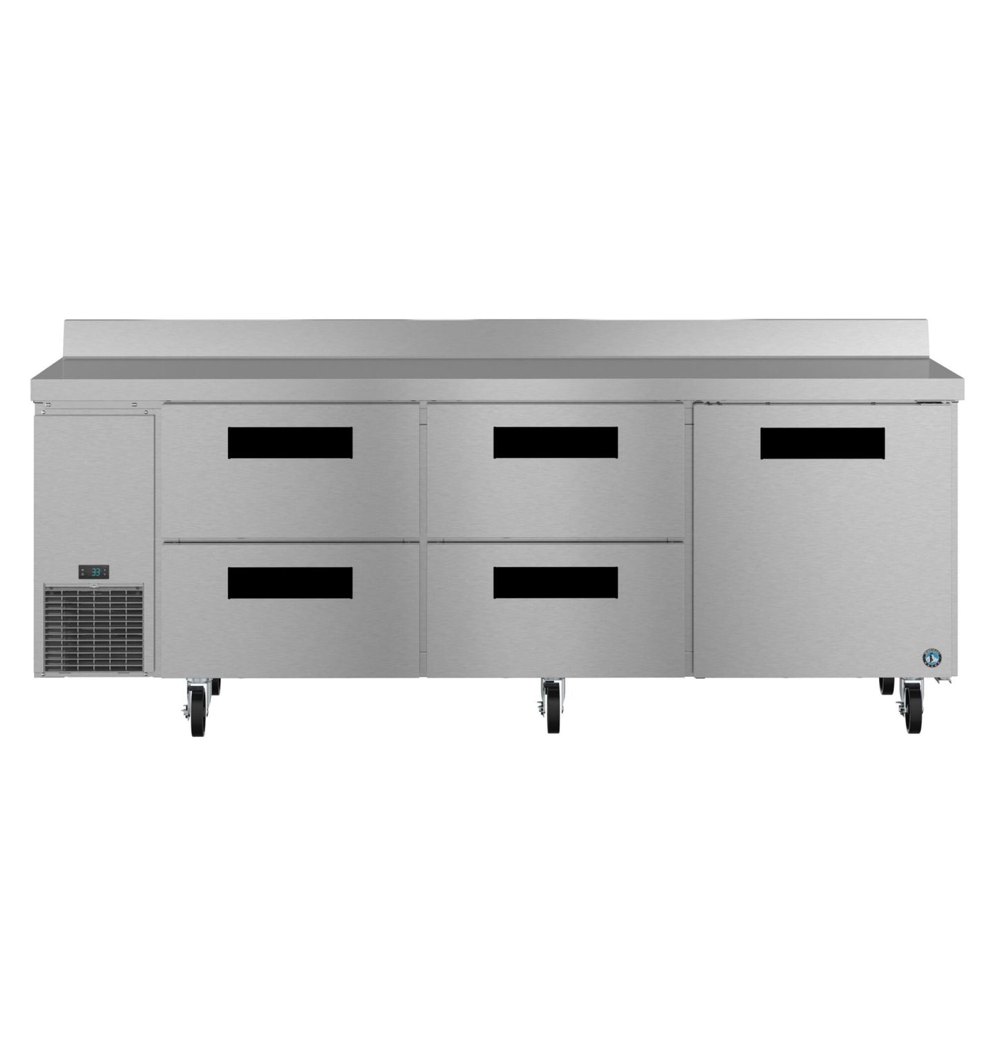 Hoshizaki WLR93B-D4 93 inch side mount worktop refrigerator with drawer and door combo, front view