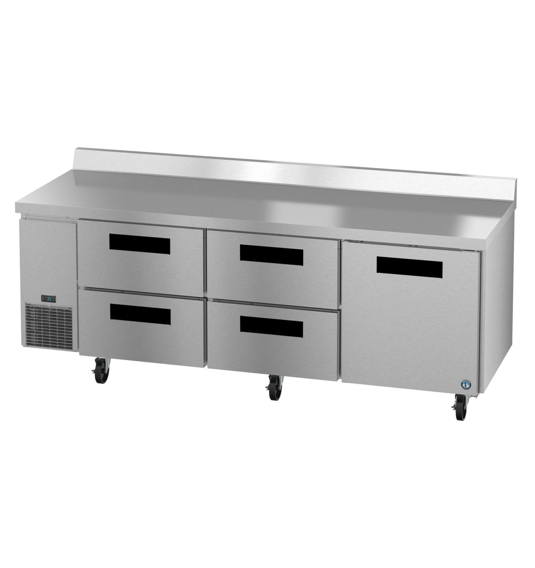 Hoshizaki WLR93B-D4 worktop refrigerator angled view showing drawers and door