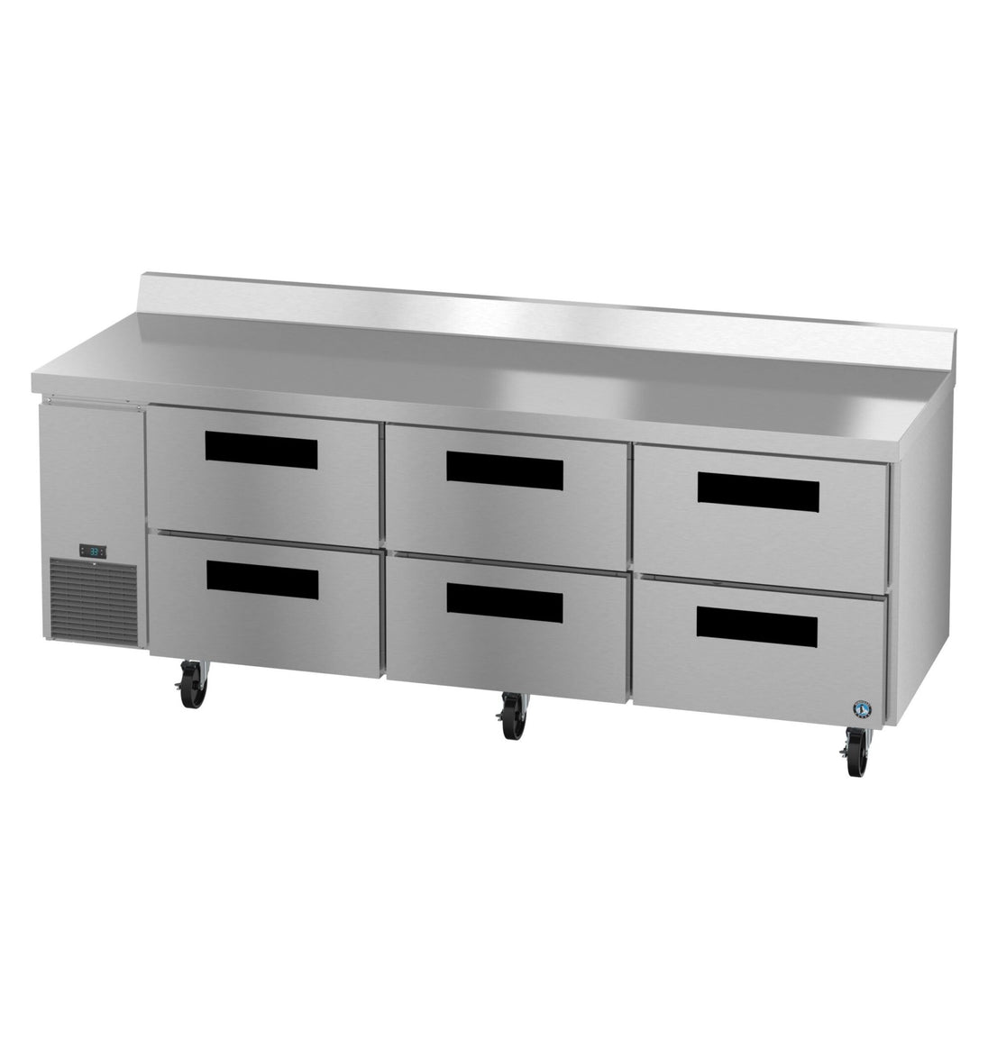 Hoshizaki WLR93B-D6 worktop refrigerator angled view showing six drawer fronts
