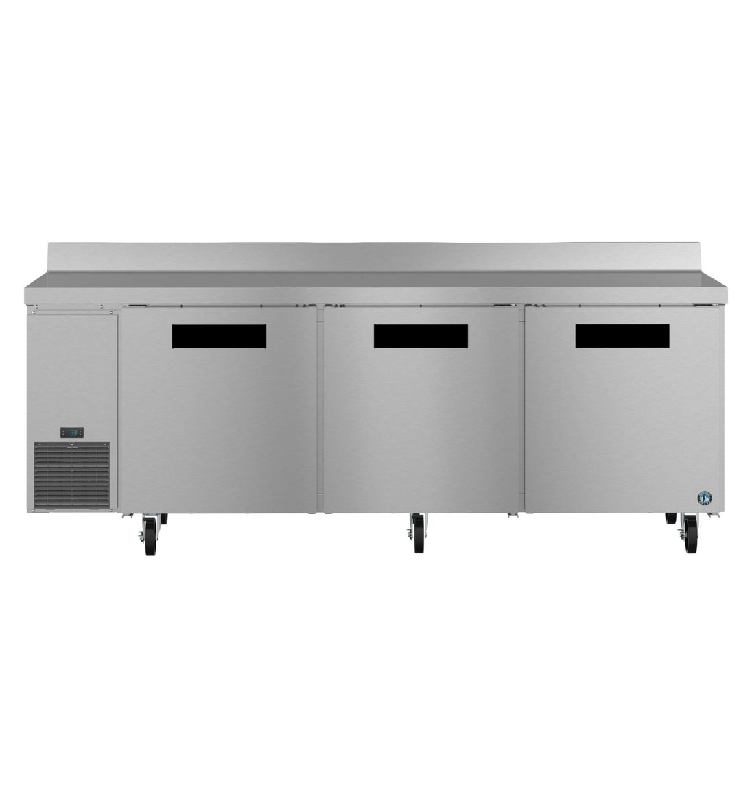 Hoshizaki WLR93B 93 inch three section side mount worktop refrigerator, front view