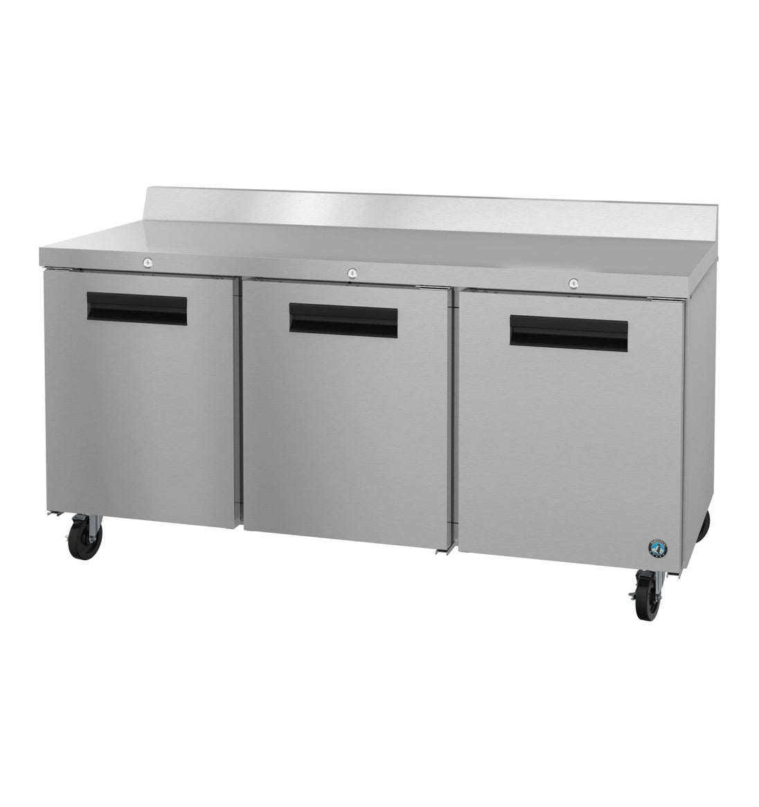 Hoshizaki WR72B-01 72 inch three section worktop refrigerator with locking stainless steel doors