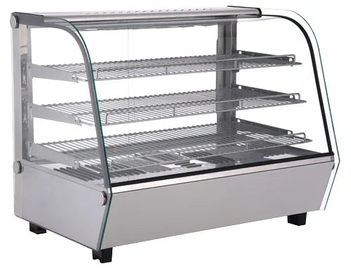 Omcan DW-CN-0160-E 34 inch countertop display warmer with front curved glass and three shelves