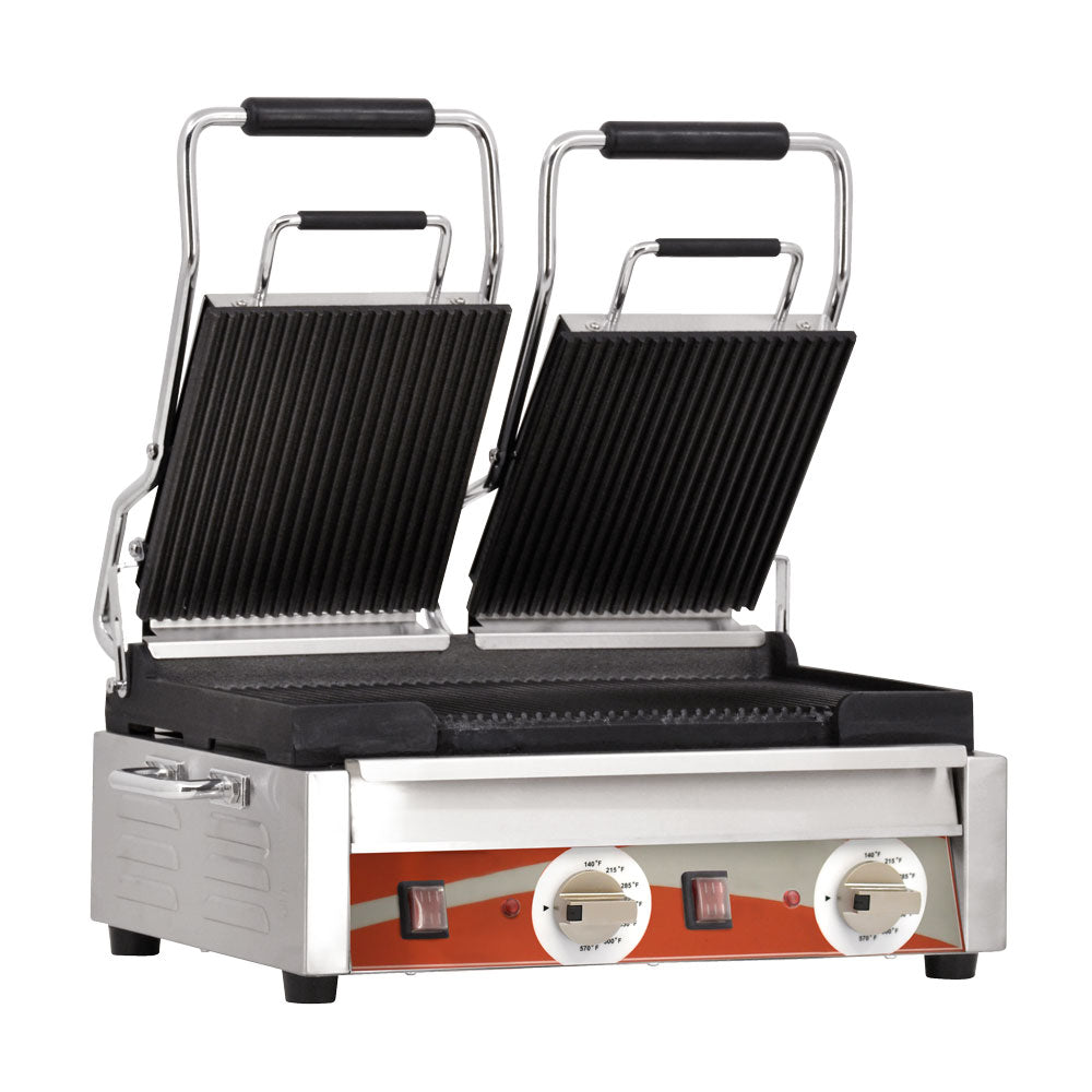 Omcan PG-CN-0711-R double panini grill with grooved plates