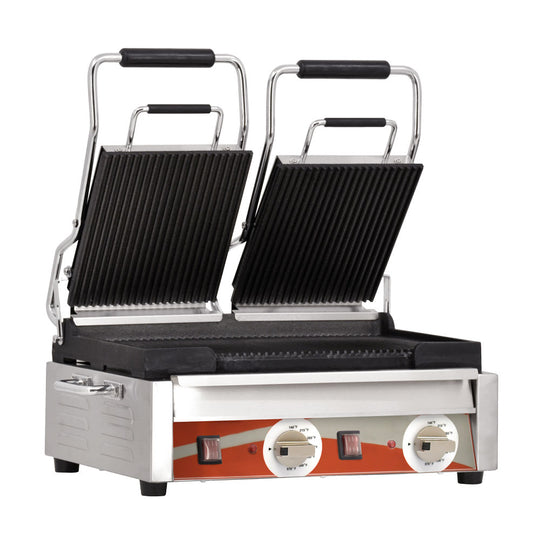Omcan PG-CN-0711-R double panini grill with grooved plates