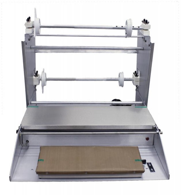 Omcan SE-US-0533-T three roll film wrapping machine with 6 x 15 inch hot plate
