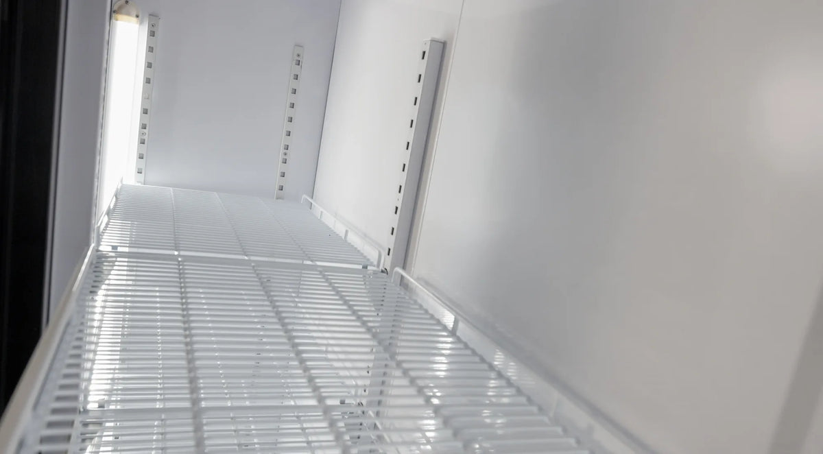 Omcan RE-CN-1000B display refrigerator angled view