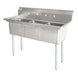Omcan 43787 77 inch three tub stainless steel sink without drainboard