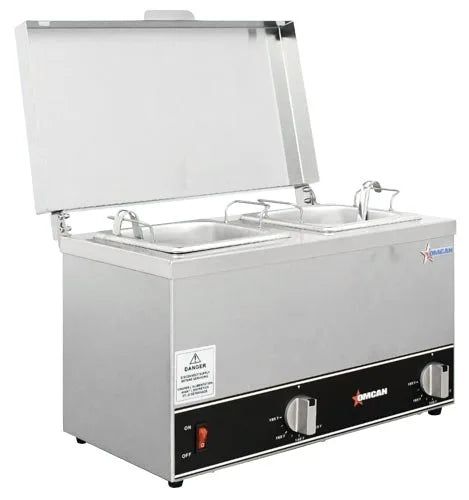Omcan FW-CN-0252 stainless steel double sauce pot warmer two 2.5 L pots