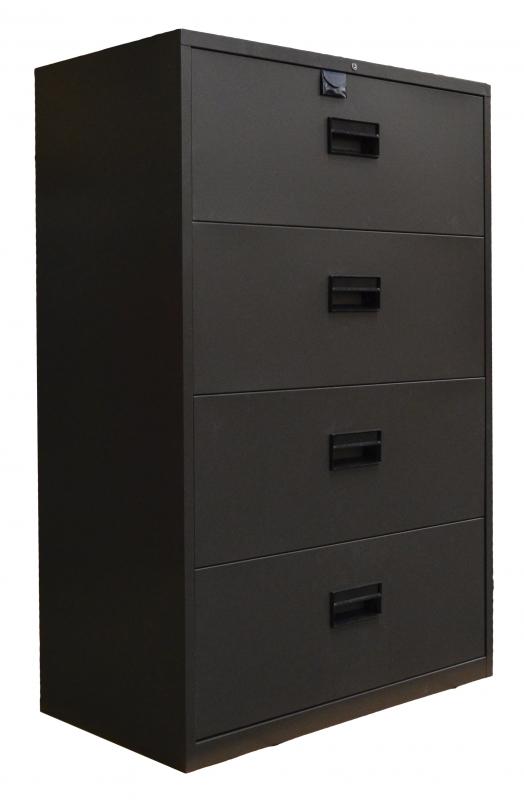 Omcan 13076 charcoal black legal lateral file cabinet with four drawers