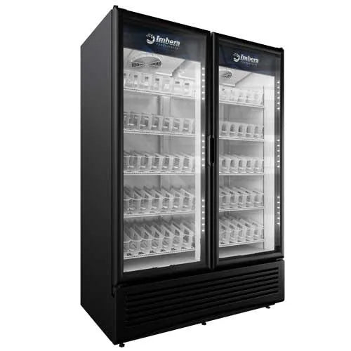Omcan VRD43 Imbera 54 inch two glass door merchandiser refrigerator in black view 3