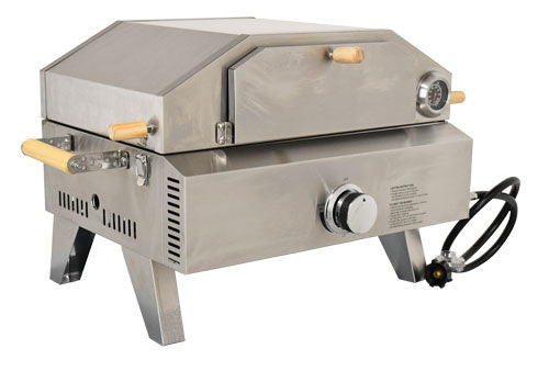 Omcan CE-CN-0748 stainless steel propane pizza oven with foldable legs