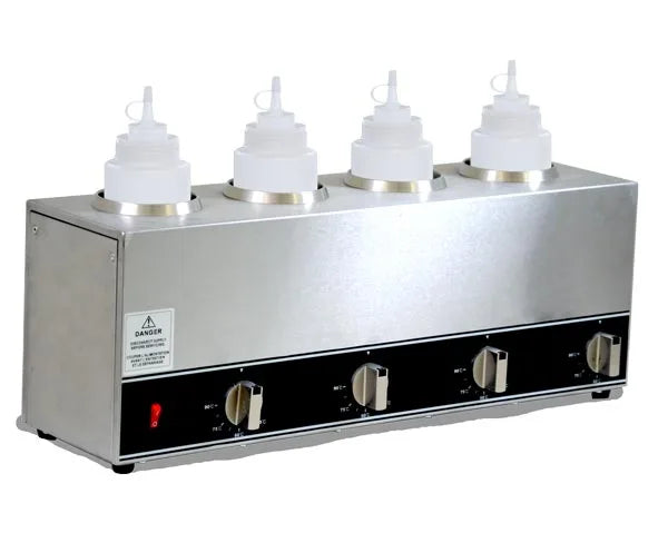 Omcan FW-CN-1604 four bottle stainless steel squeeze bottle sauce warmer