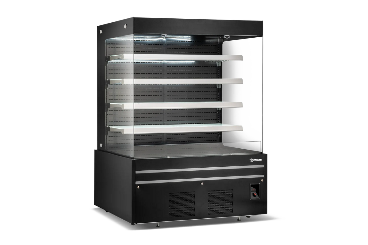 Omcan RS-CN-1500 open front showcase angle view