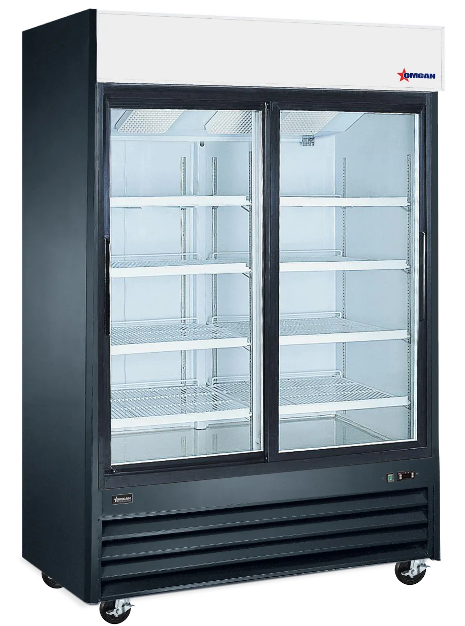Omcan RE-CN-0045-HC-BK 53 inch black two sliding glass door display refrigerator