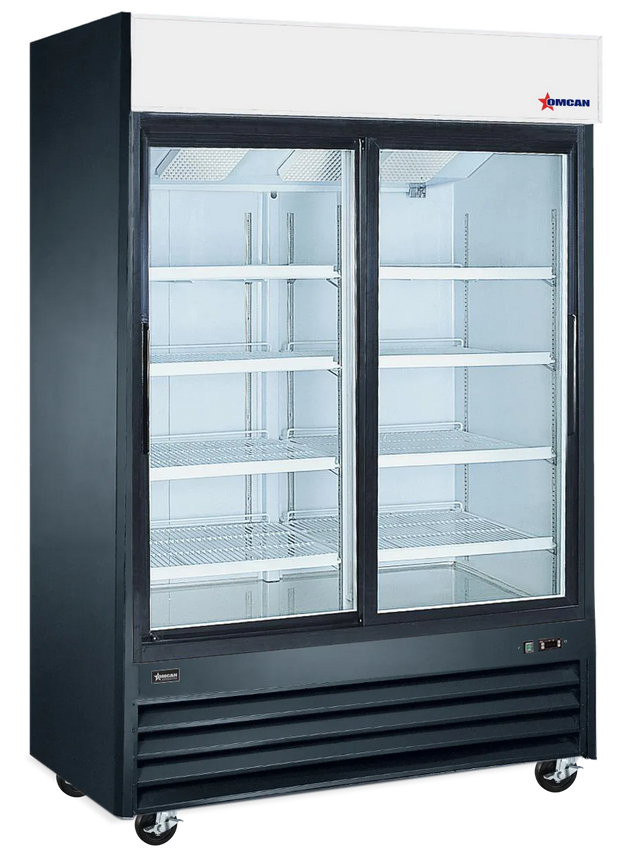 Omcan RE-CN-0045-HC-BK 53 inch black two sliding glass door display refrigerator