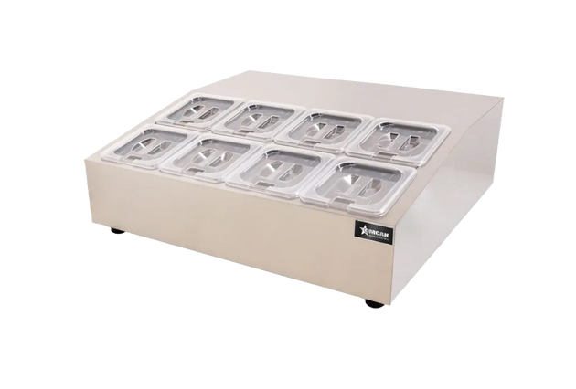 Omcan RS-CN-0008 28 inch countertop refrigerated prep rail for eight 1/6 GN pans